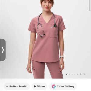 Figs Dusty Rose Short Sleeve Scrub Top